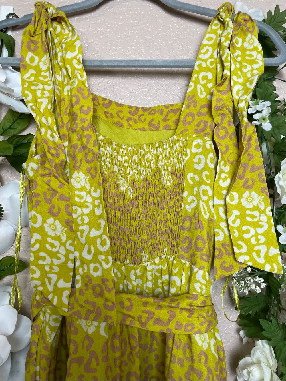 Sunny Yellow Leopard-Print Tie-Shoulder Maxi Dress - Picture 8 of 15